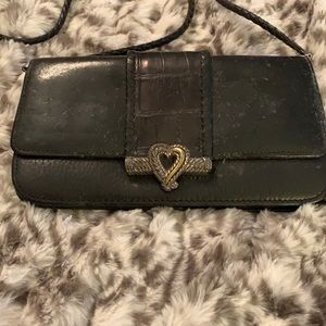 Brighton Black clutch or crossbody lined rear pocket and inside zipper pocket
